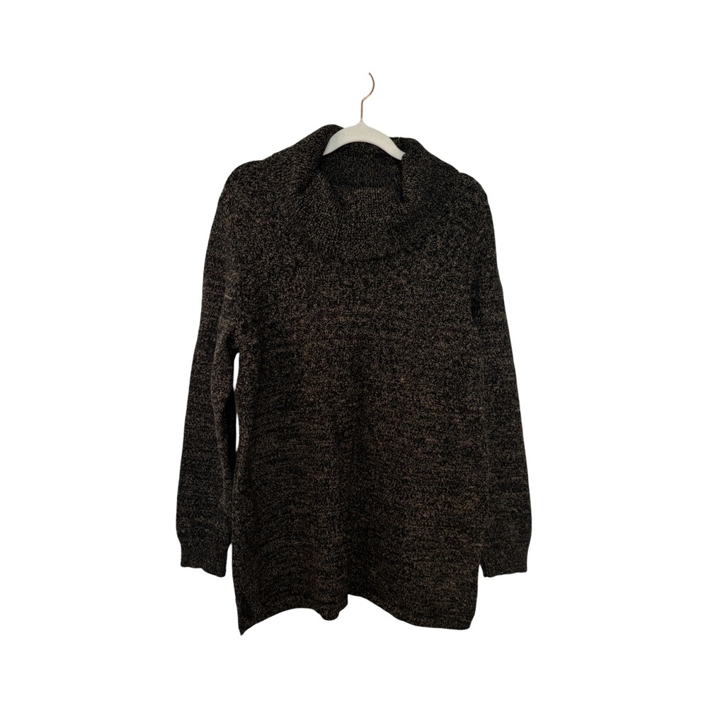 karen Scott Cowlneck sweater women Size Large. Black & Tan